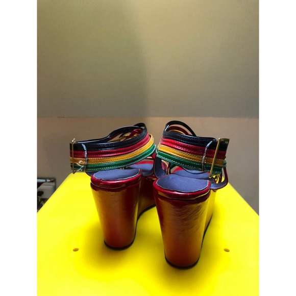 1970s vintage rainbow platform wedges sandals Shoe Biz jerry Edouard 7.5 shoes - Picture 8 of 8